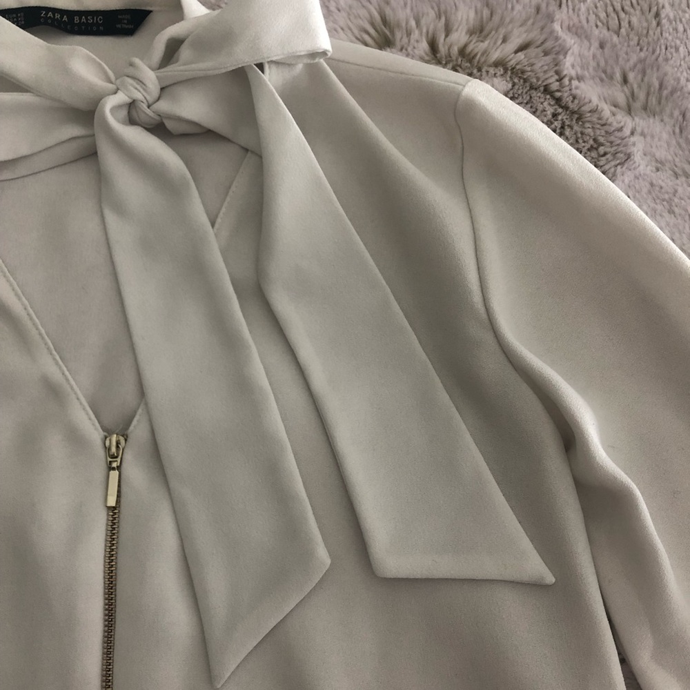 Zara Basic Collection White Tie Blouse - image 7
